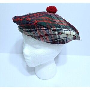 Triminghams Bermuda London Plaid Tartan Scottish Golf Vintage Hat Cap Pom Red